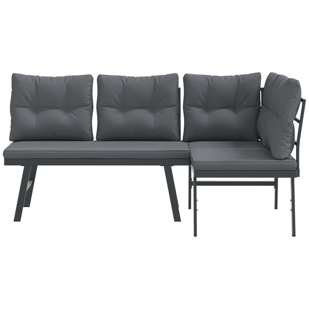 Garden Benches With Cushions 2 Pcs Black Powder-Coated Steel