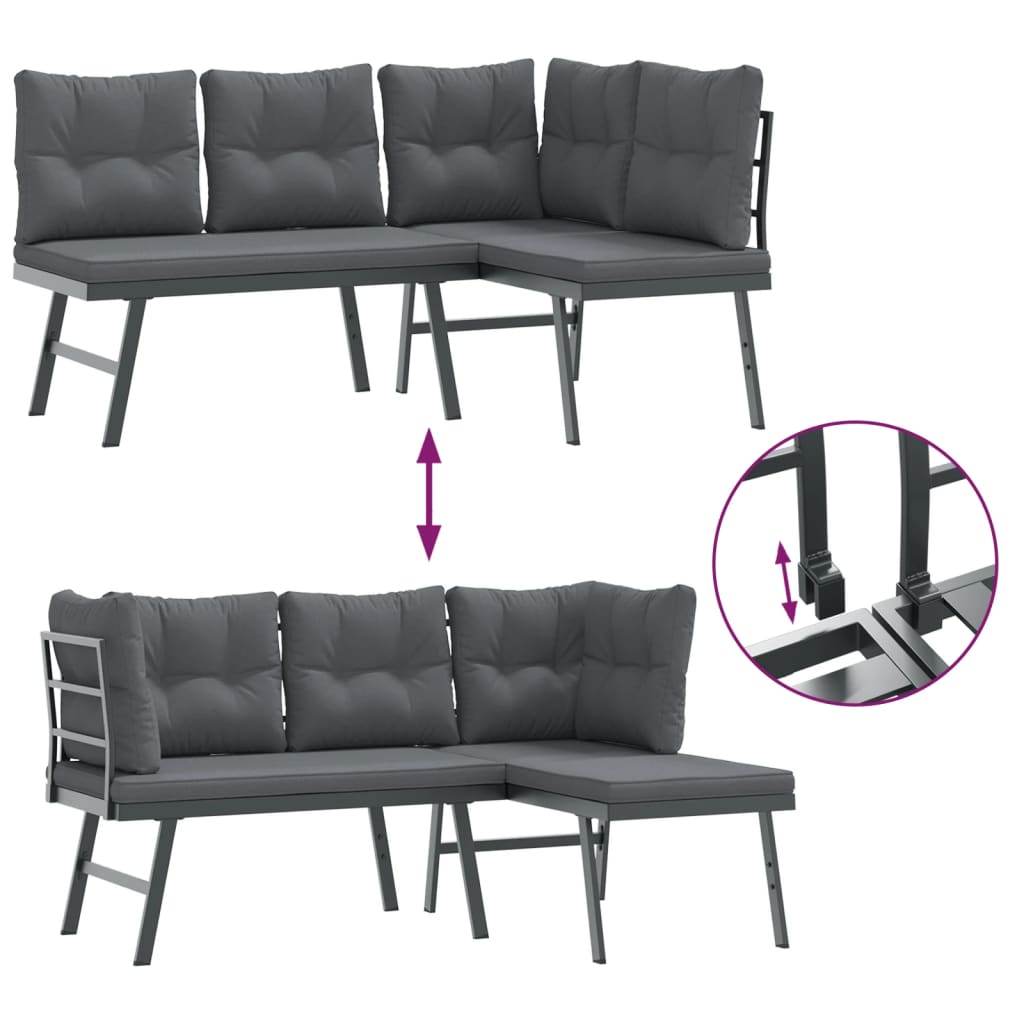 Garden Benches With Cushions 2 Pcs Black Powder-Coated Steel