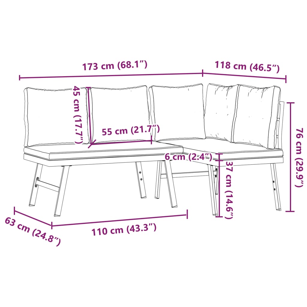 Garden Benches With Cushions 2 Pcs Black Powder-Coated Steel