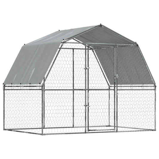 Dog Cage With Roof And Door Silver Galvanised Steel
