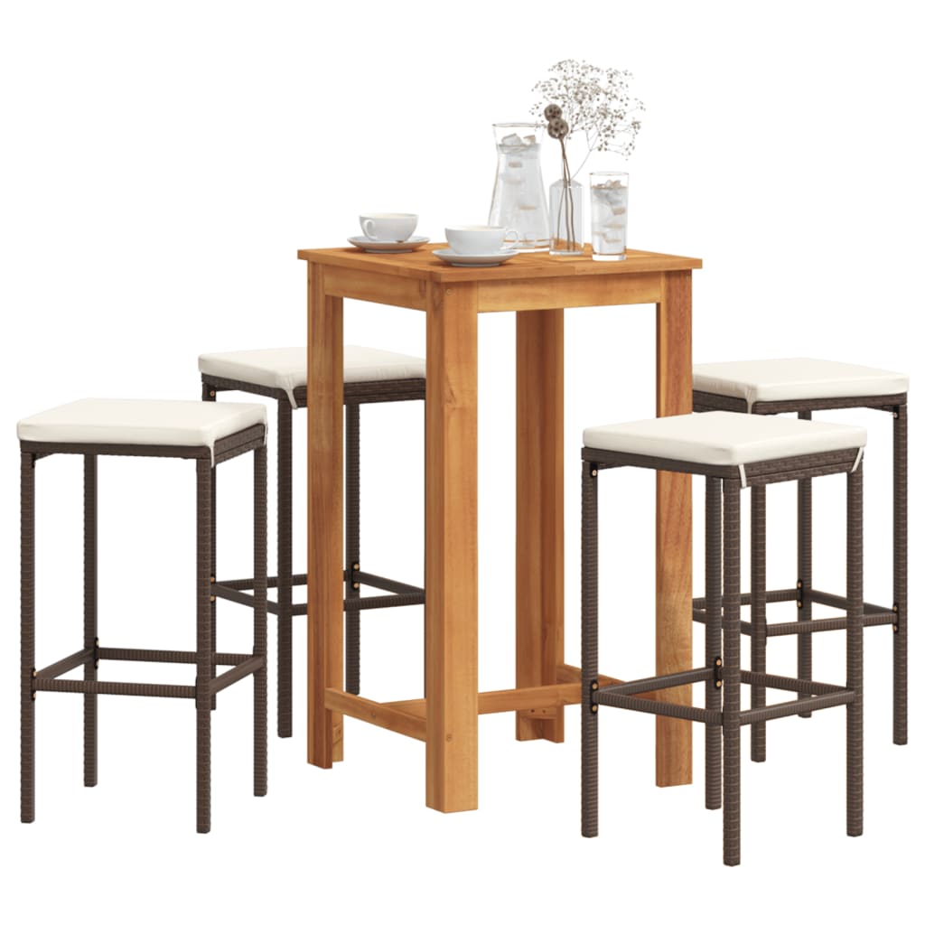 3 Piece Garden Bar Set Solid Wood Acacia And Poly Rattan