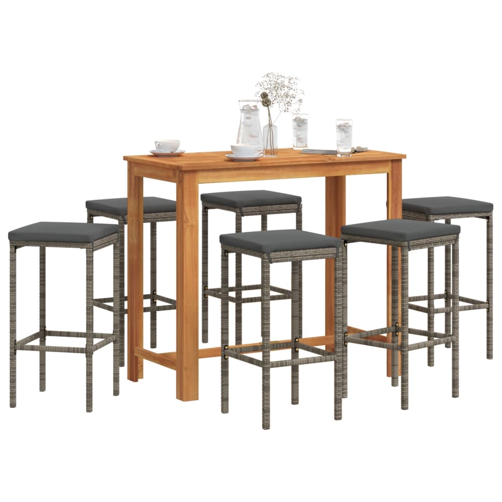 5 Piece Garden Bar Set Solid Wood Acacia And Poly Rattan