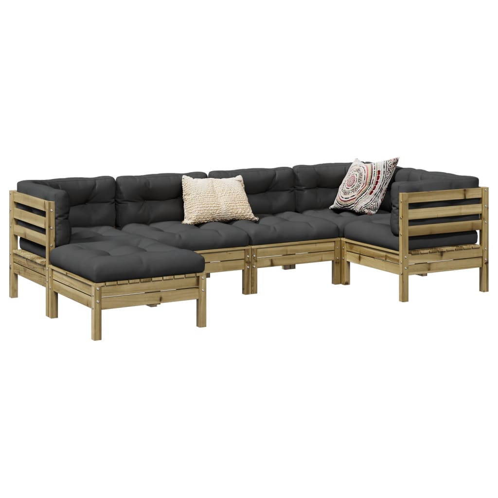6 Piece Garden Sofa Set With Cushions Solid Wood Pine