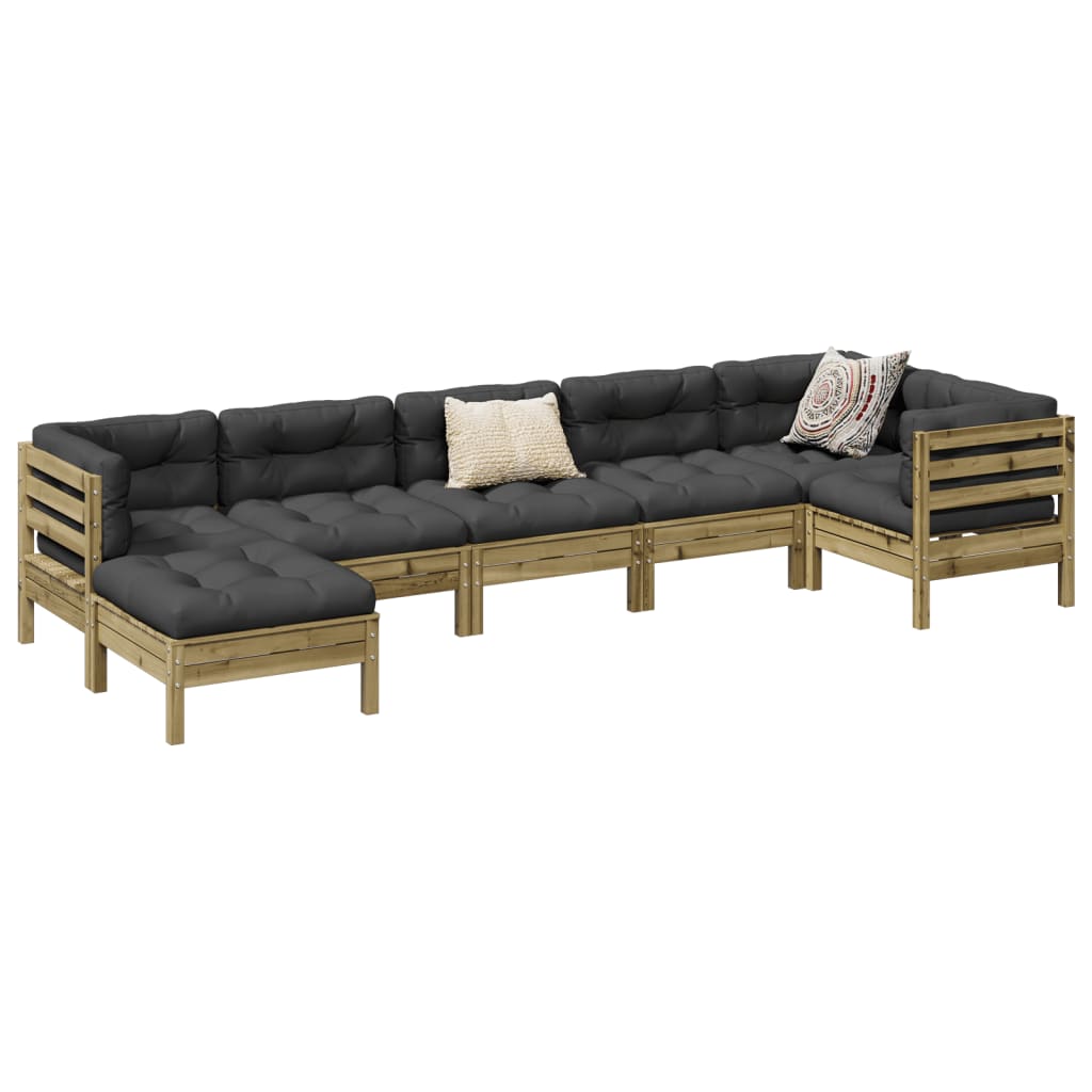 7 Piece Garden Sofa Set With Cushions Solid Wood Pine