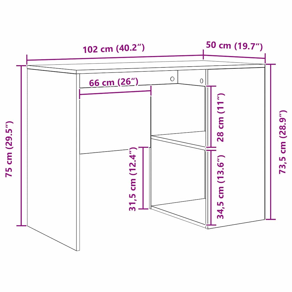 Desk With Shelf 102 X 50 X 75 Cm Engineered Wood