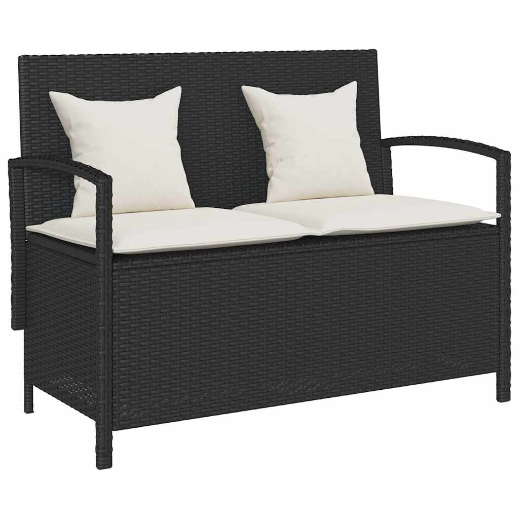 Garden Storage Bench With Cushion Beige Poly Rattan