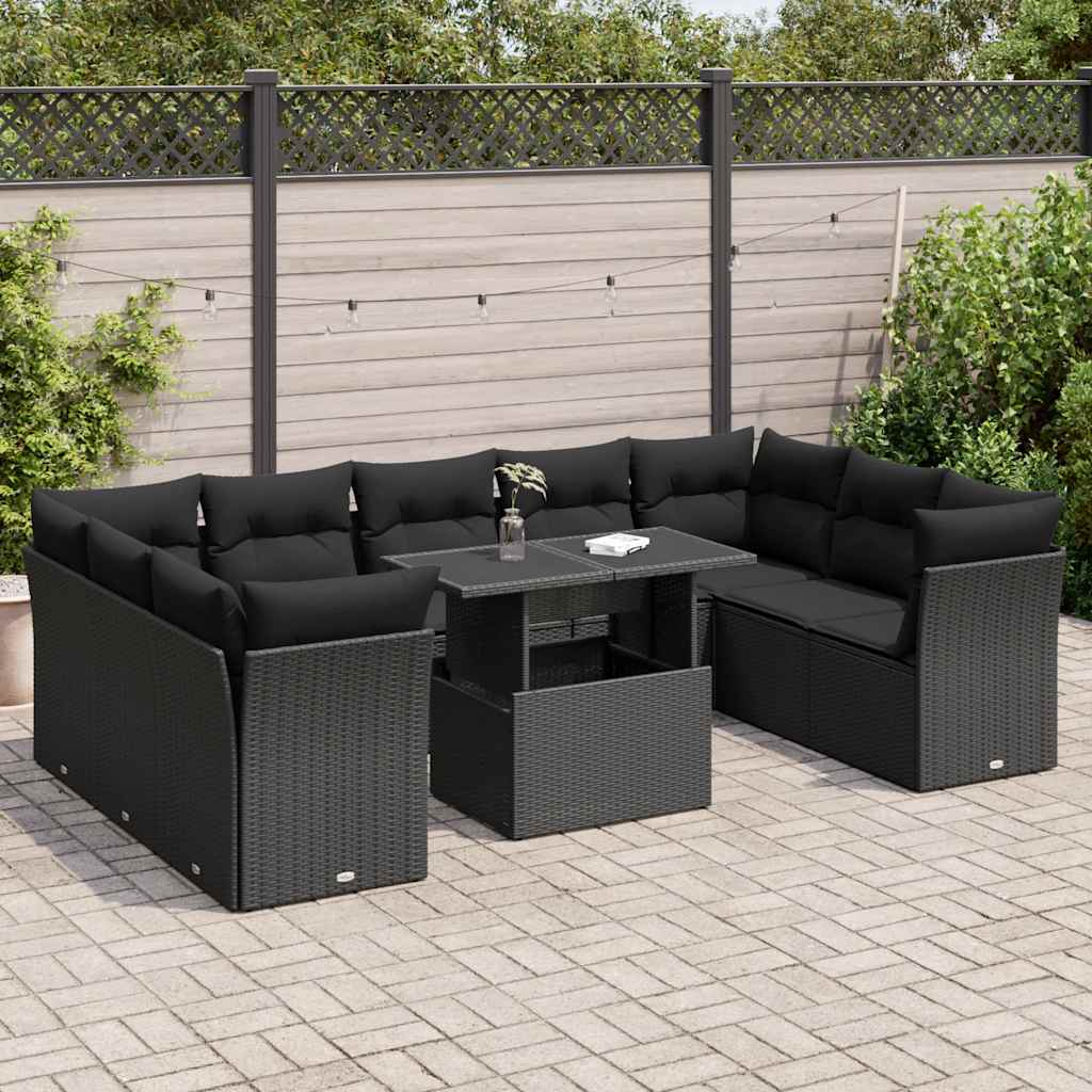 10 Piece Garden Sofa Set With Cushions Poly Rattan