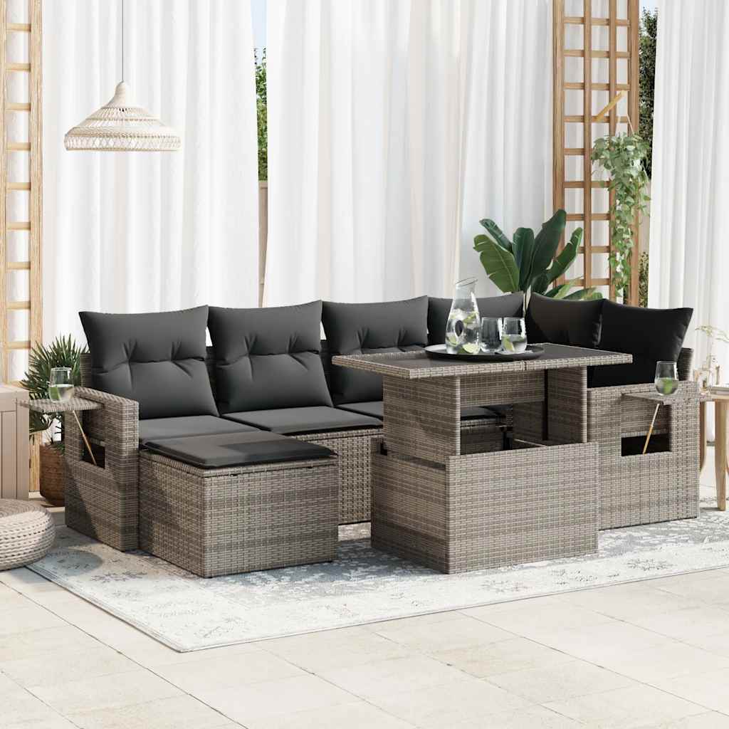 7 Piece Garden Sofa Set With Cushions Poly Rattan