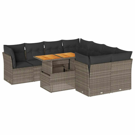 9 Piece Garden Sofa Set With Cushions Grey Poly Rattan