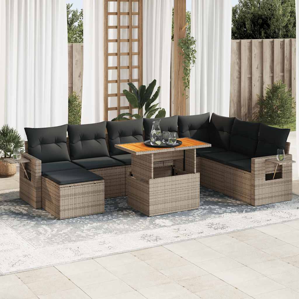 9 Piece Garden Sofa Set With Cushions Poly Rattan