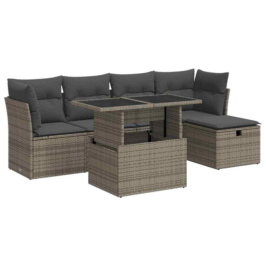 6 Piece Garden Sofa Set With Cushions Poly Rattan