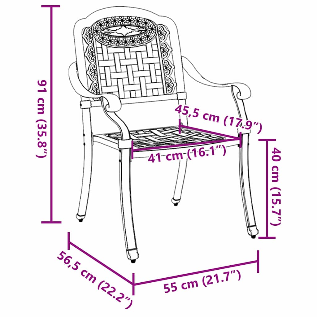 Garden Chair 2 Pcs 55 X 56.5 X 91Cm Aluminium