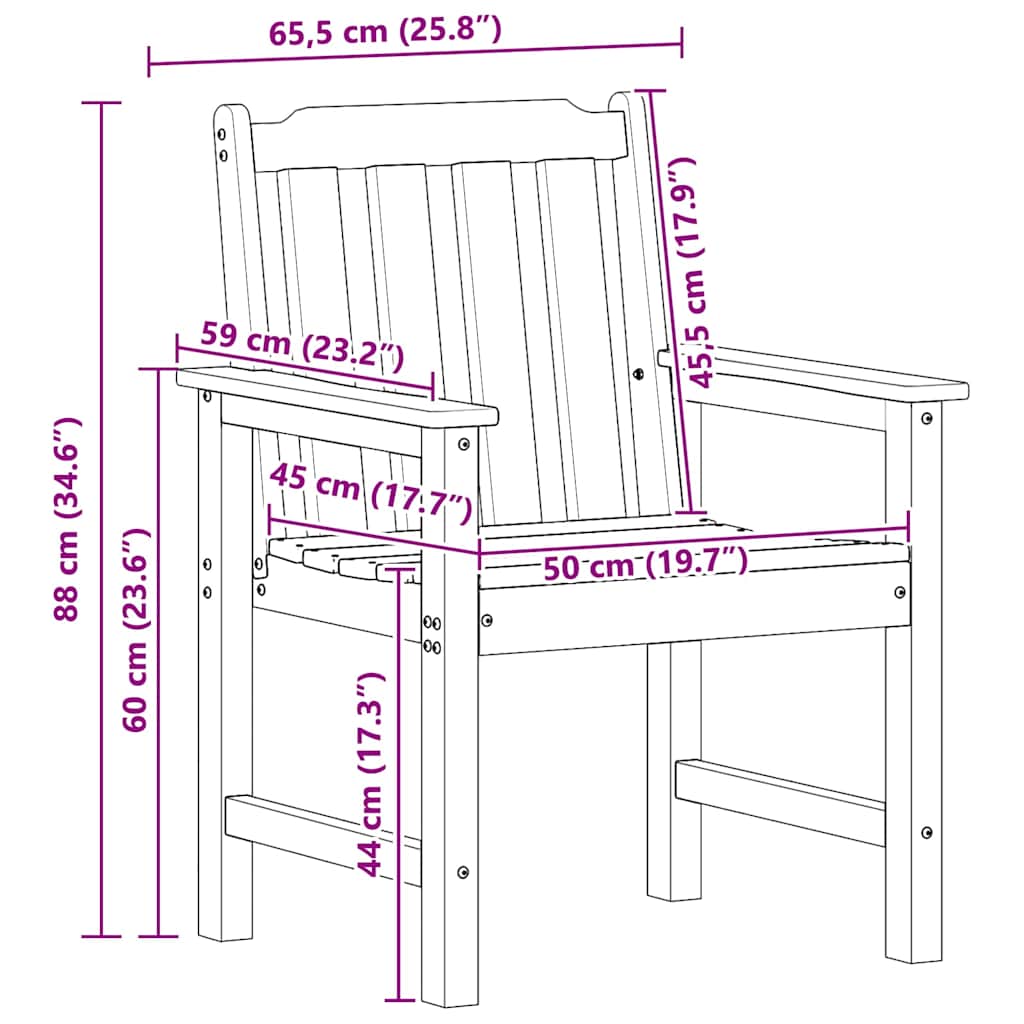 Garden Dining . 2 Pcs 65.5 X 59 X 88Cm Hdpe