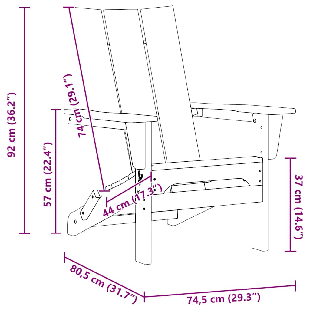 Folding Adirondack Chair 74.5 X 80.5 X 90Cm Hdpe