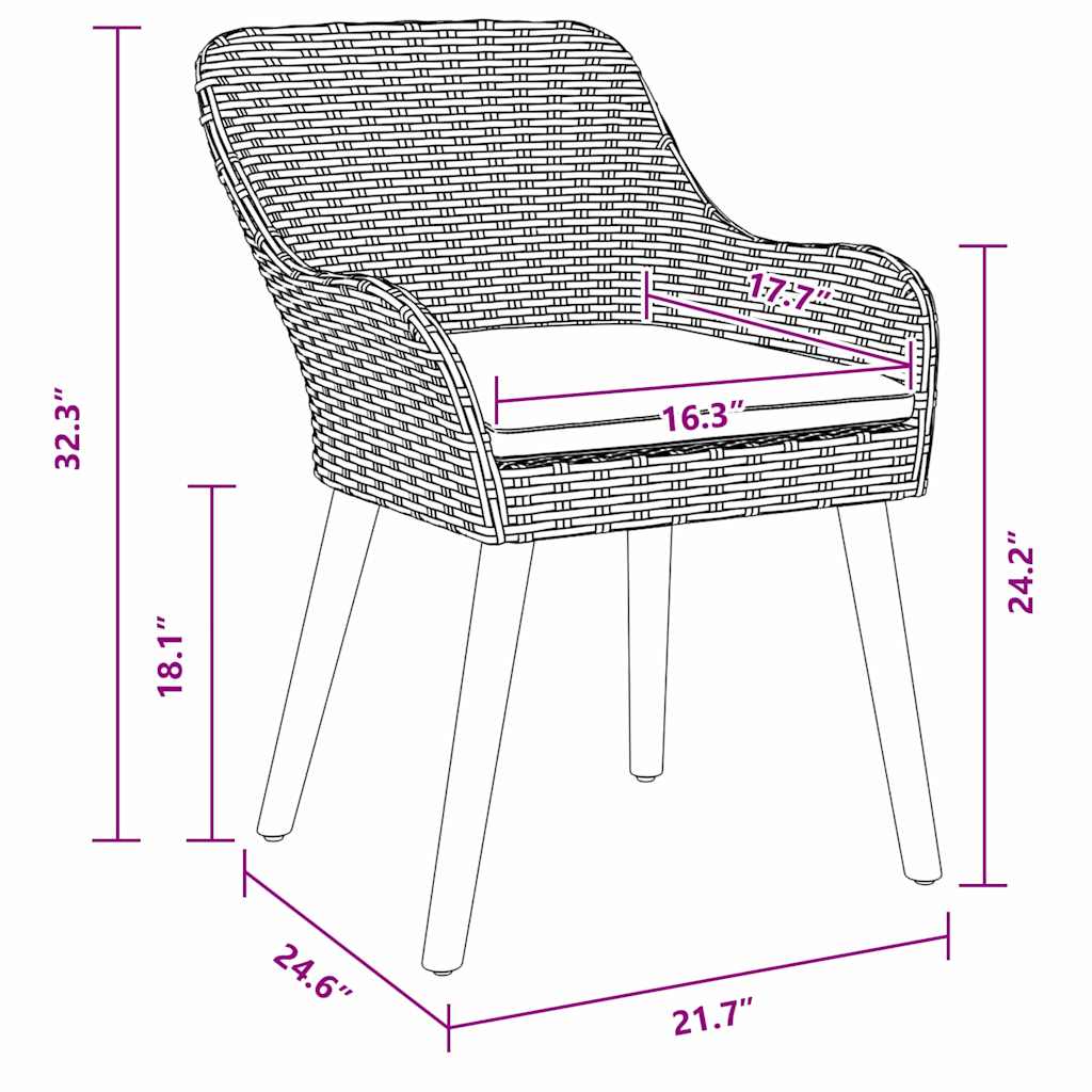 Garden Chair 2 Pcs 55 X 62.5 X 82Cm Poly Rattan