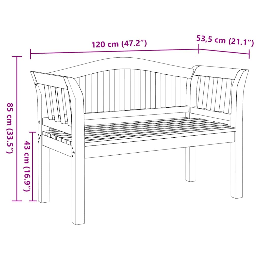 Garden Bench Brown 120 X 53.5 X 85 Cm Solid Teak Wood