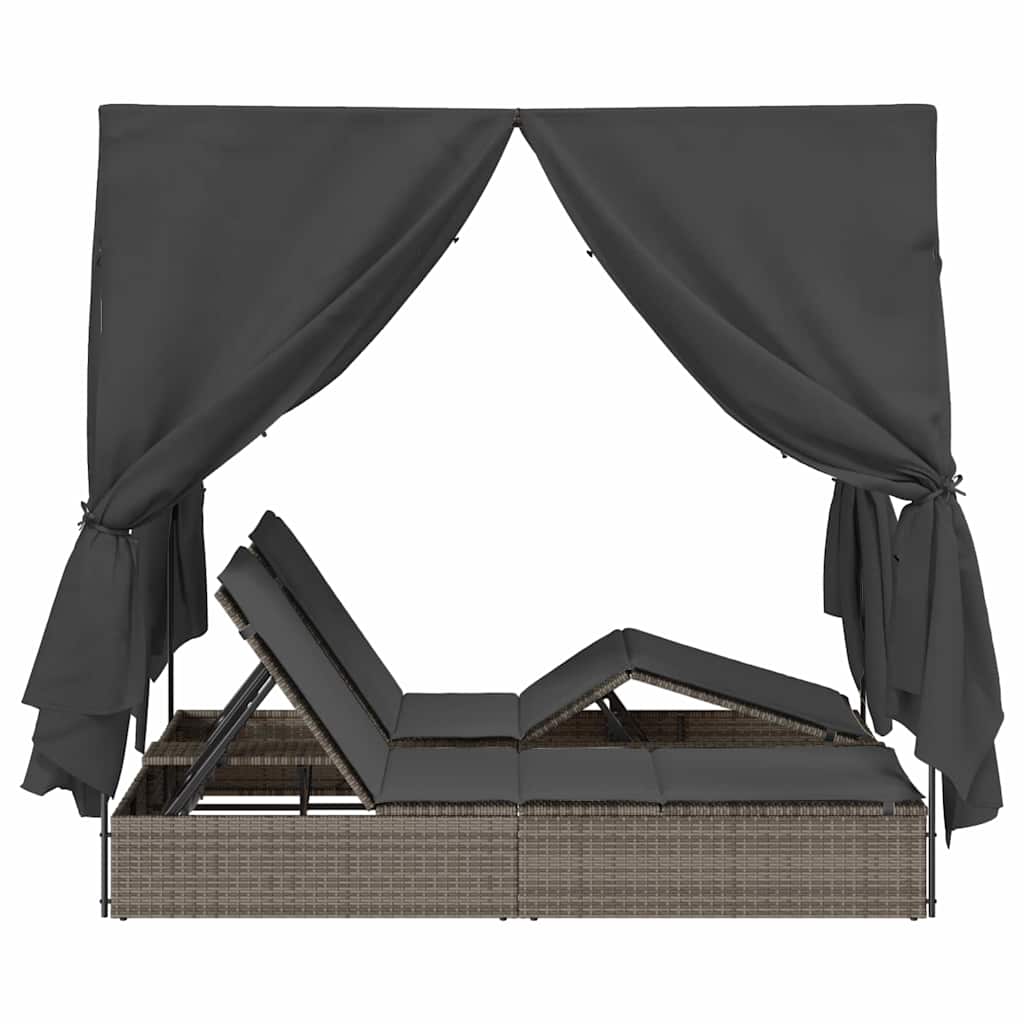 Double Sun Lounger With Roof Grey 205 X 129 X 200 Cm Pe Rattan