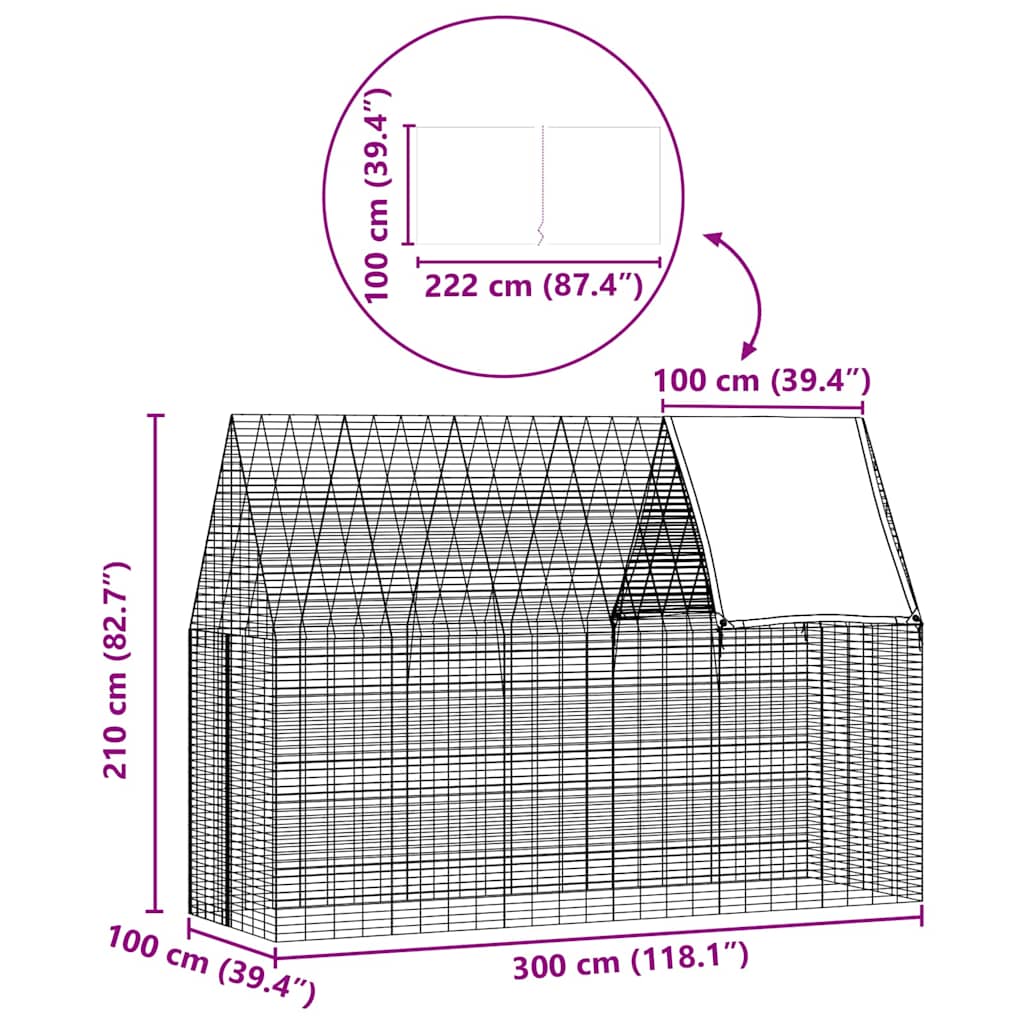 Rabbit Cage Silver 300 X 100 X 210 Cm Galvanised Steel