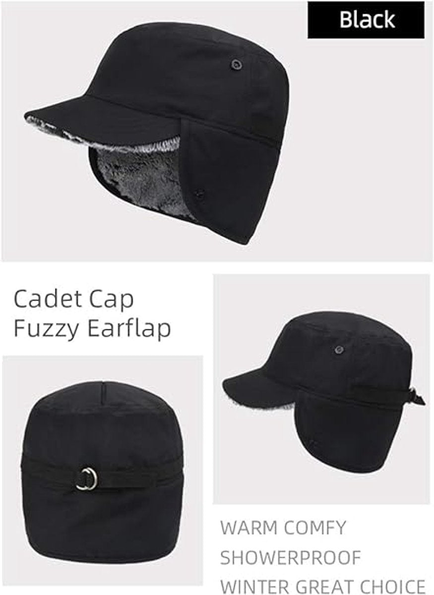 Beanie - Men's Beanie - Men's Winter Beanie - Warm Hats - With Ear Flaps - Ideal for Cold Weather - Faux Fur Lining - Unisex - Warmth - Winter - Sport - Outdoors - Gift Idea - Black
