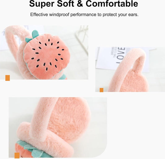 Ear Protectors - 2 Pieces - Ear Warmer - Ear Covering - Plush Ear Warmers - Carrot Ear Warmer - Strawberry Ear Warmer - Winter Ear Warmers - Foldable - Headwear - Windproof - Winter Outdoors - Warm Protection - Winter Accessories - Christmas Gift - Pink