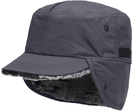 Beanie - Winter hat - Men's winter hat - Winter ear flap hat - with visor - with ear flaps - Ski hat - Cold weather - Trapper hat - Ear warmers Water-repellent outdoor hat - Winter - for outdoor sports, skiing, cycling, hiking, running - grey
