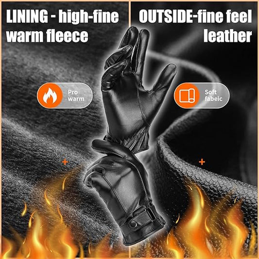 Gloves - Cycling Gloves - Winter Cycling Gloves - Touchscreen Gloves - Men's Leather Gloves - Winter Gloves - Winter and Outdoor Sports - Warm and Stylish Gloves - Cycling - Touchscreen - Black