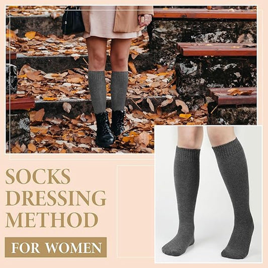 2 Pairs Cotton Knee Socks - Winter Knee Socks Warm Long Boots - Women's Winter Knitted Overknee Socks - Soft Knitted Thermal Cotton Long Socks - Women's Warm Socks - Warm Knee Socks
