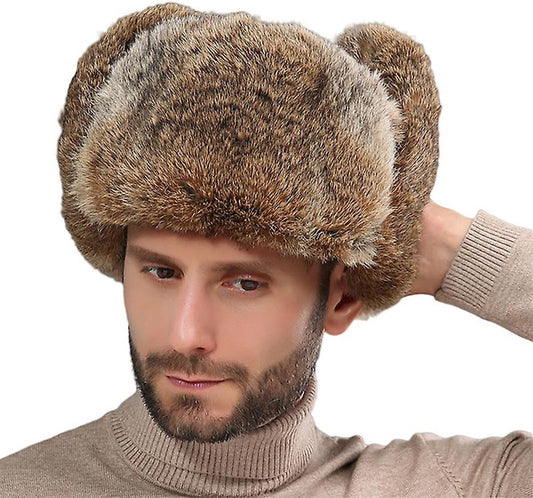 Fur Hat - Unisex - Men's Winter Hat - Women's Fur Hat - Winter Trendy Electric Bicycle Earmuff - Keep Warm - XXL (58-60cm) - Khaki