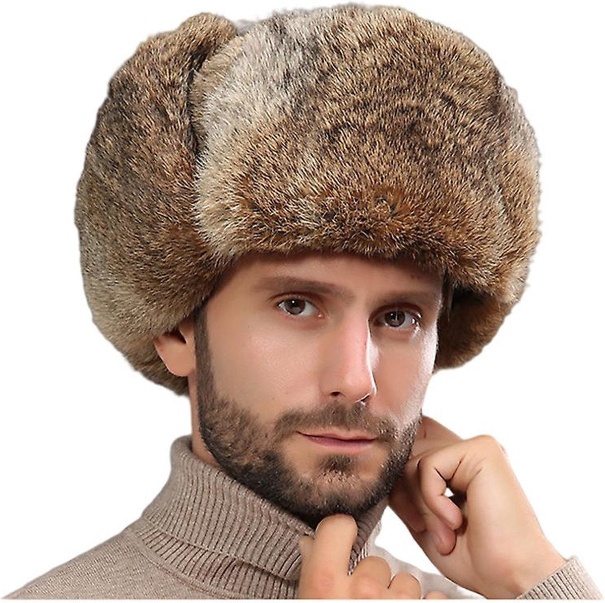 Fur Hat - Unisex - Men's Winter Hat - Women's Fur Hat - Winter Trendy Electric Bicycle Earmuff - Keep Warm - XXL (58-60cm) - Khaki