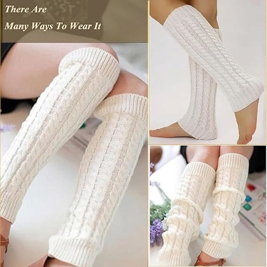 Women's Socks - Knitted Leg Warmers for Women - Winter Socks - Plain Striped Leg Warmers - Warm Winter Socks - Party Leg Warmers - 4-Pack