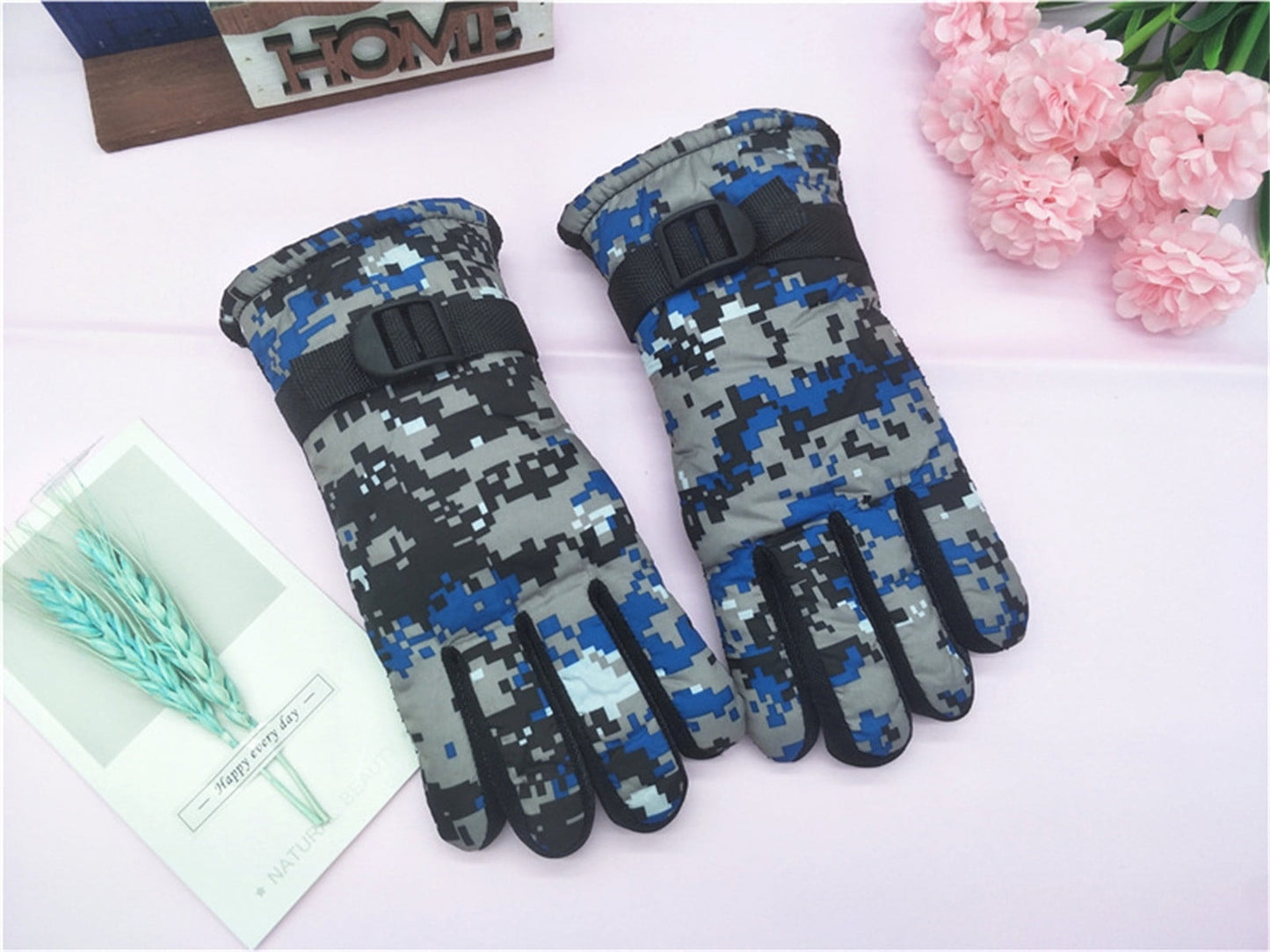 TAIAOJING Kids Winter Snow Ski Gloves Kids Winter Warm Windproof Cold Weather Outdoor Sports Gloves For Boys Girls Snow Gloves Ski Gloves One Size Blue