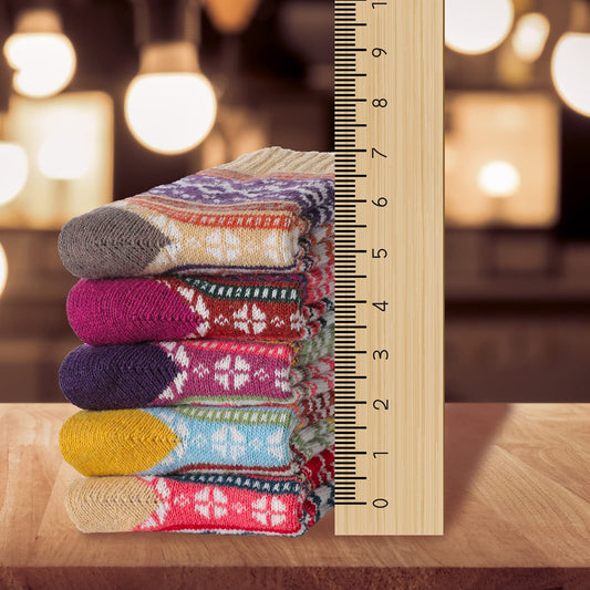 Norwegian Socks Women - Winter Socks - Warm Socks - House Socks - Vintage - Retro - Bohemian - Thick Socks - Colorful Socks - Hiking Socks - Thermal Socks - Soft Socks - Winter Fashion - Ethnic - Multicolor - 5 Pairs