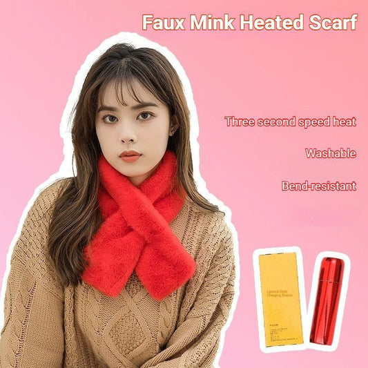Winter Imitation Rabbit Fur USB Heated Scarf Red