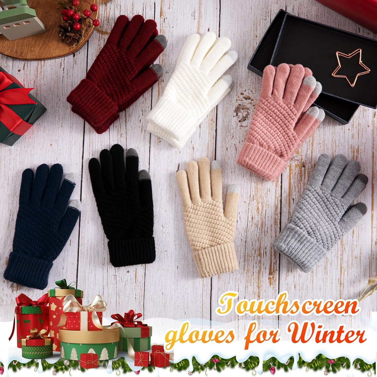 Winter Gloves for Women - Warm Womens Winter Gloves, Touchscreen Knit Glove with Elastic Cuff for Cold Weather