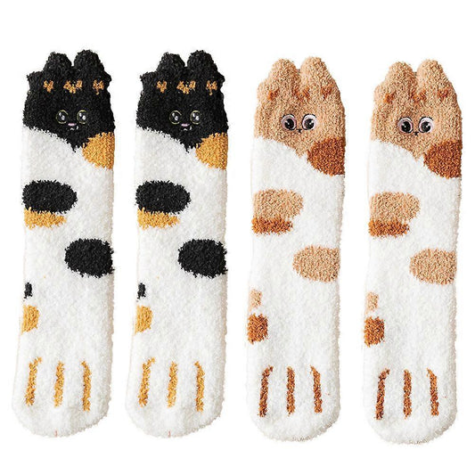 2 Pairs Girls Mid-Calf Winter Socks Cute Warm Soft Casual Socks for Cold Weather