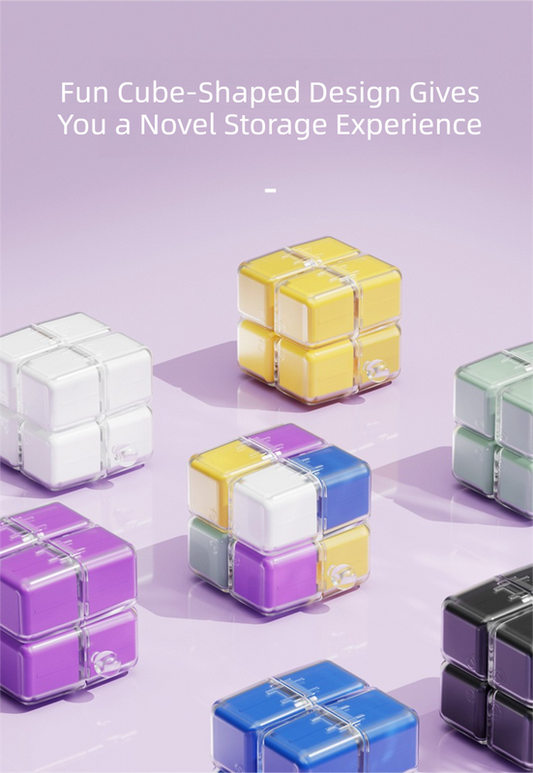 Yellow Portable Magnetic Cube Pill Organiser - 8 Compartment Weekly Medicine Travel Case with Lanyard - Detachable Washable PP+PC Storage