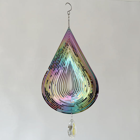 3D Colorful Stainless Steel Rose Water Drop Wind Chime (25x26CM) - Mirror Reflective Hanging Garden Art and Outdoor Decoration