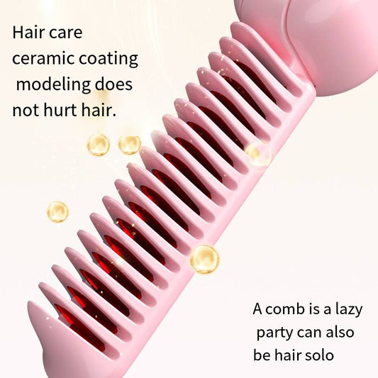 Pink Portable Foldable Cordless Hair Straightener Comb - 2-in-1 Ionic Styling for Smooth, Frizz-Free Hair