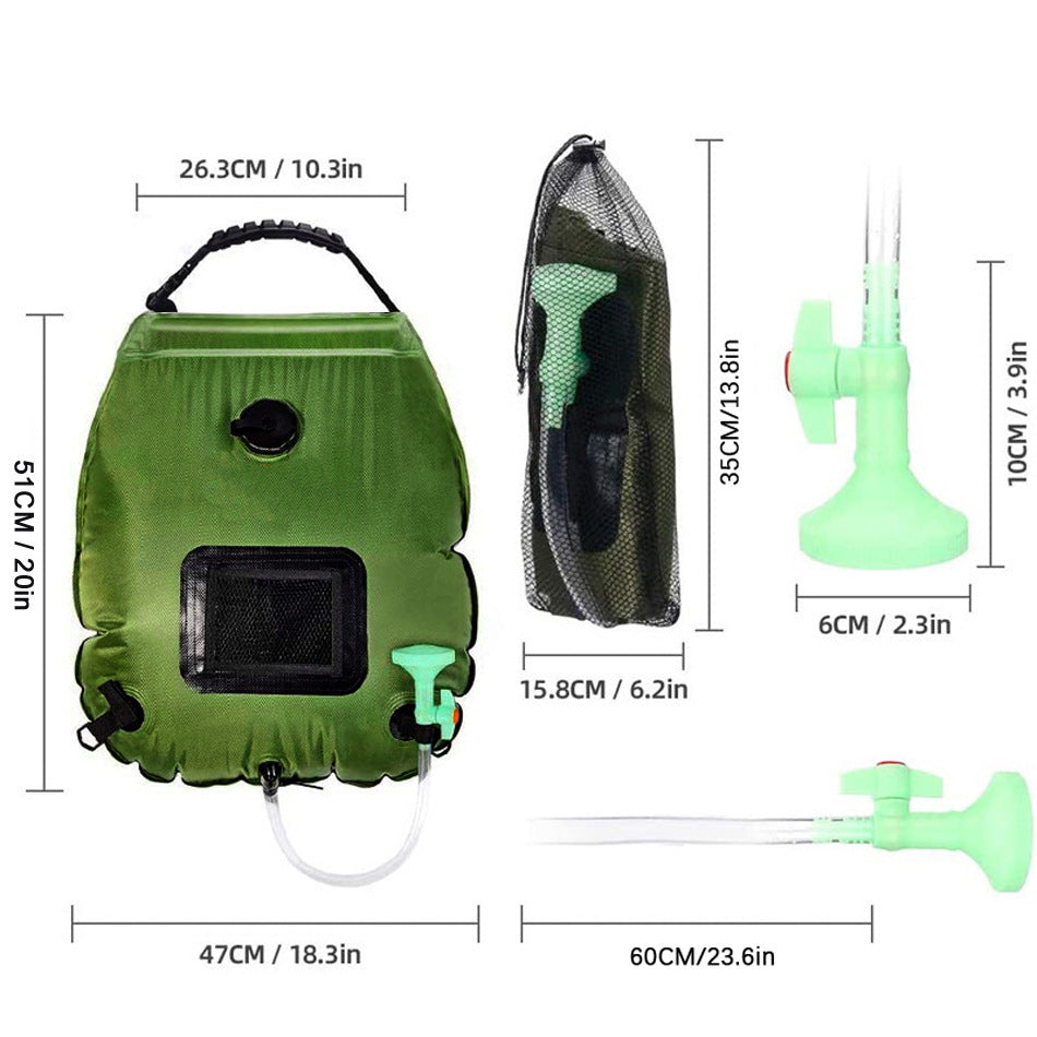 Black Portable Solar Camping Shower Bag 20L 5 Gallon Water Capacity Outdoor Bathing Bag with Removable Hose and Shower Head