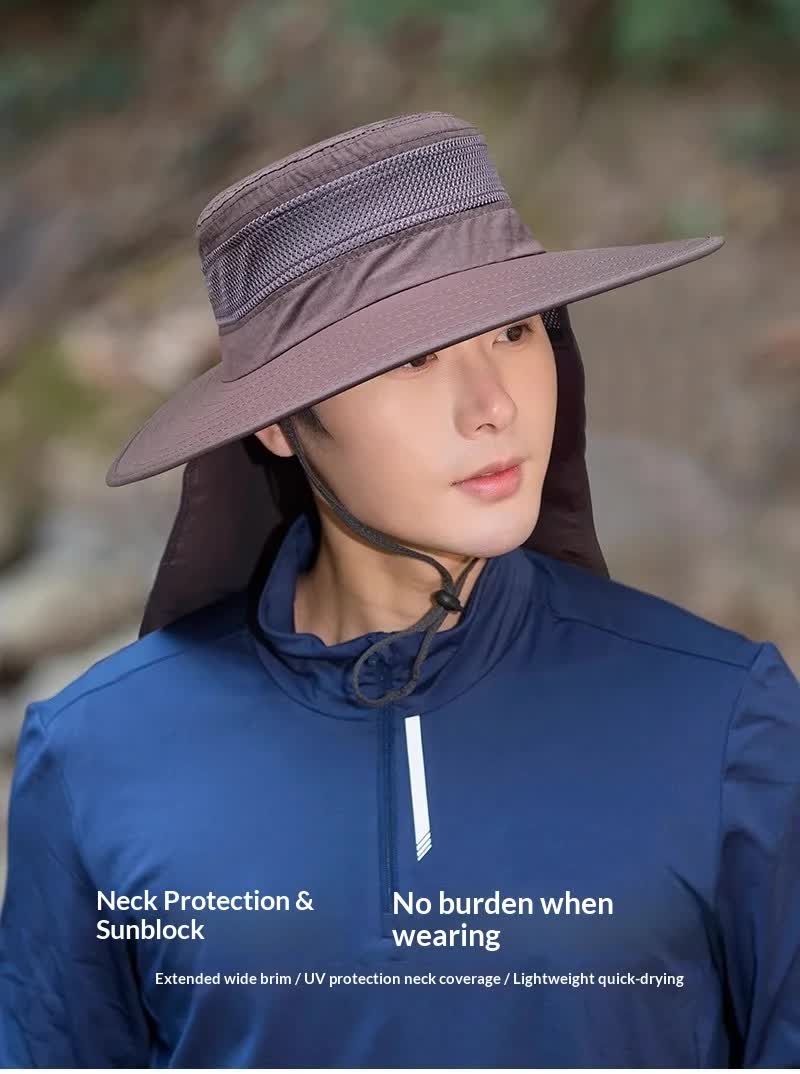 Wide Brim Sun Hat with Neck Flap UPF 50+ Protection Quick Dry Safari Cap Mesh Breathable for Fishing Gardening Hiking Outdoor French Grey