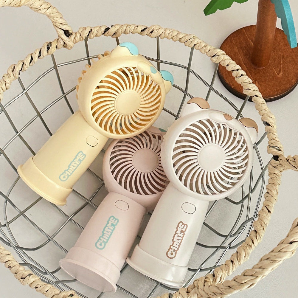 Mini Handheld Fan Rechargeable Portable Personal Cooling Device Cute Bear Design 3 Speed Adjustable with Stand Lanyard for Travel Kids Office Beige