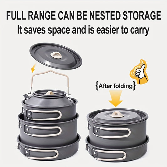 Portable & Foldable Outdoor Cookware Set - Lightweight Camping Pot, Pan, Kettle & Tableware for Hiking, Backpacking, and Travel