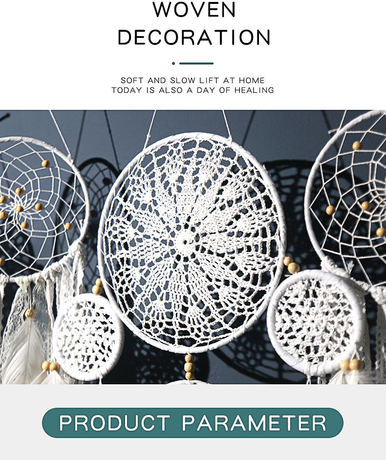 5-Piece Bohemian Handmade Dreamcatcher Wall Hanging Set (White) - Nordic Style Feather Room Decor with Premium Gift Box