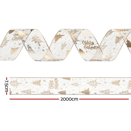Jingle Jollys 20M Christmas Ribbon Roll Bow Printed Xmas Tree Decor Gift Gold