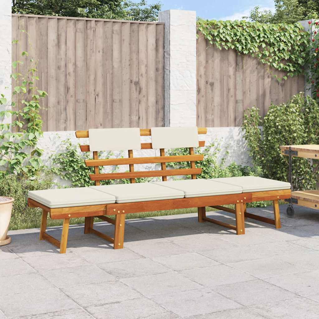 Garden Bench With Cushions 2-In-1 190 Cm Solid Acacia Wood