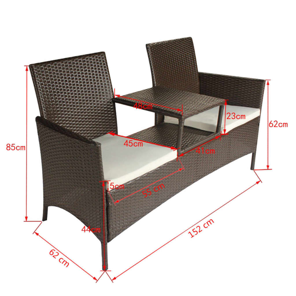 2-Seater Garden Sofa With Tea Table Poly Rattan