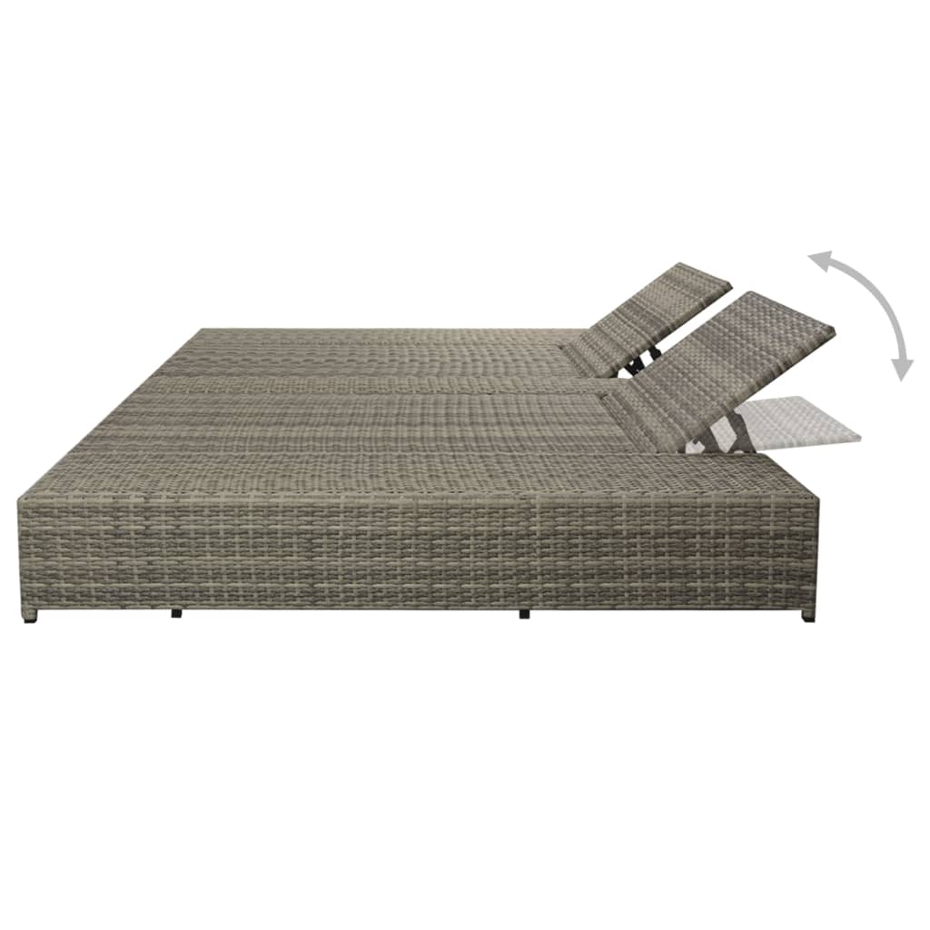 Double Sun Lounger With Cushion Poly Rattan Grey