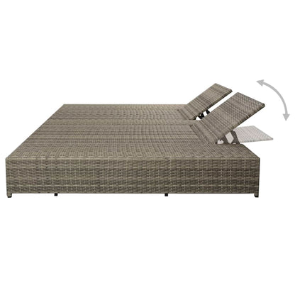 Double Sun Lounger With Cushion Poly Rattan Grey