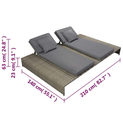 Double Sun Lounger With Cushion Poly Rattan Grey