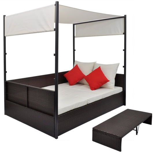 Garden Bed With Canopy 190X130 Cm Poly Rattan